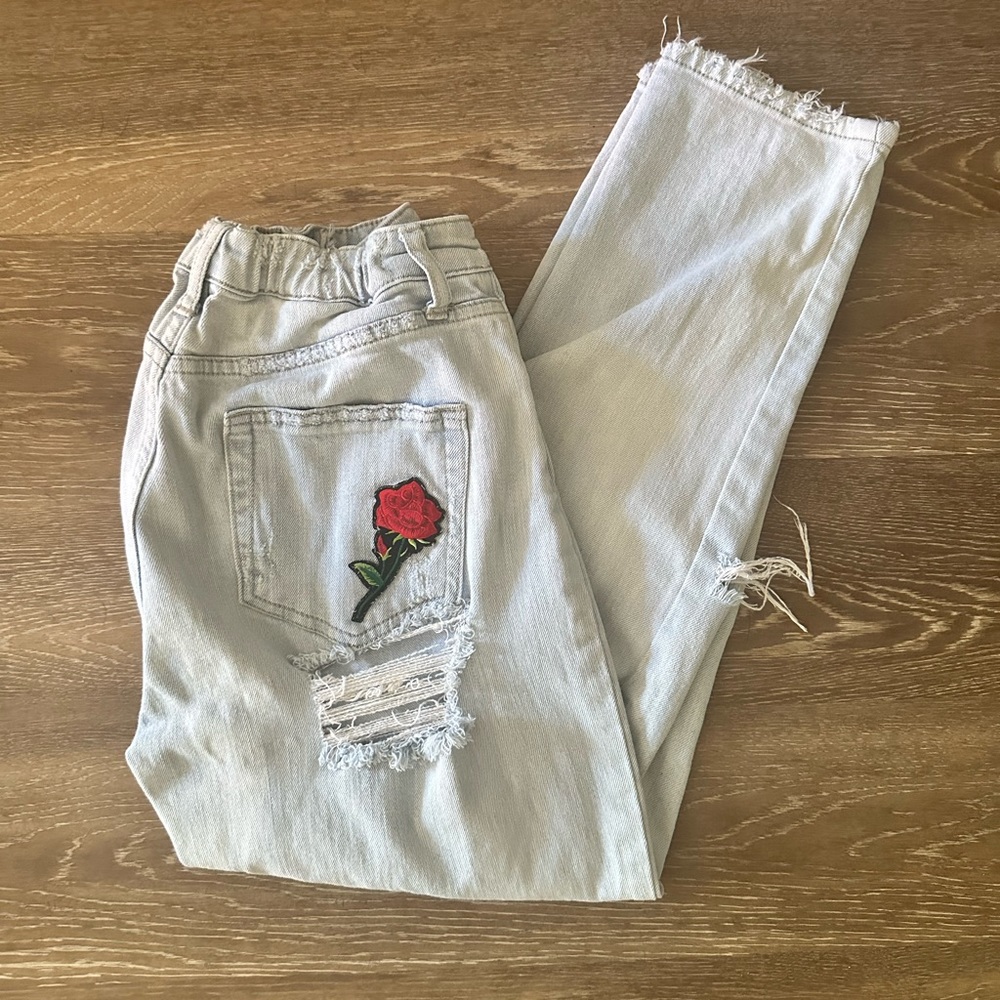 Custom Wild Fable Jeans with Stretch Waist and Rose Embroidery
